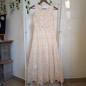 Beige Floral Cutout Sleeveless Long Dress